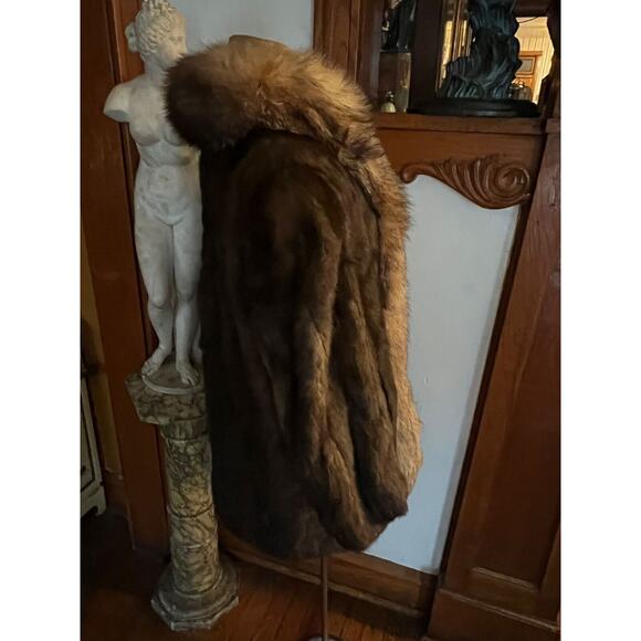 GORGEOUS REAL SILVER FOX & MINK FUR COAT JACKET SIZE M - Picture 4 of 6